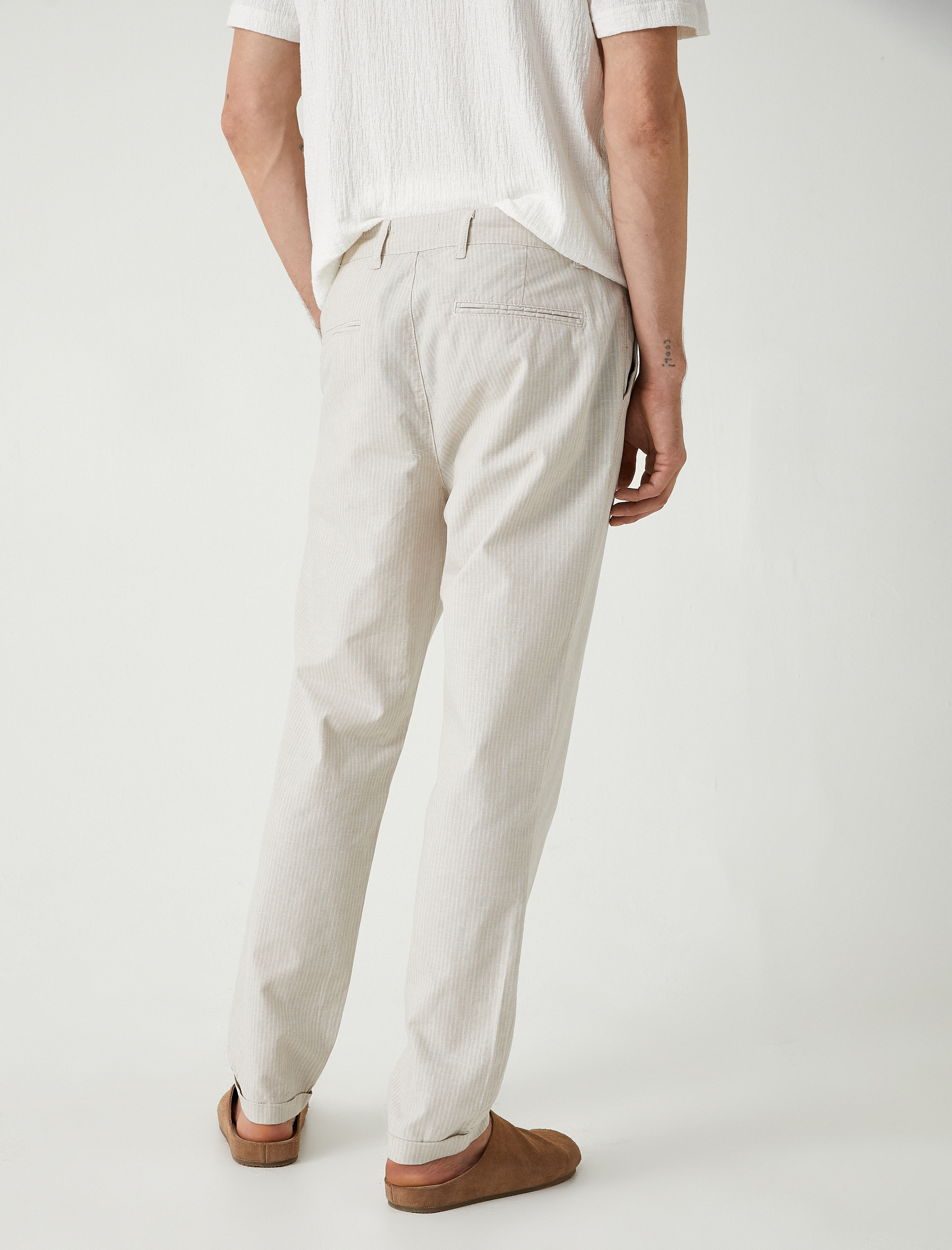   Keten Pamuk Karışımlı Chino Pantolon Cep Detaylı