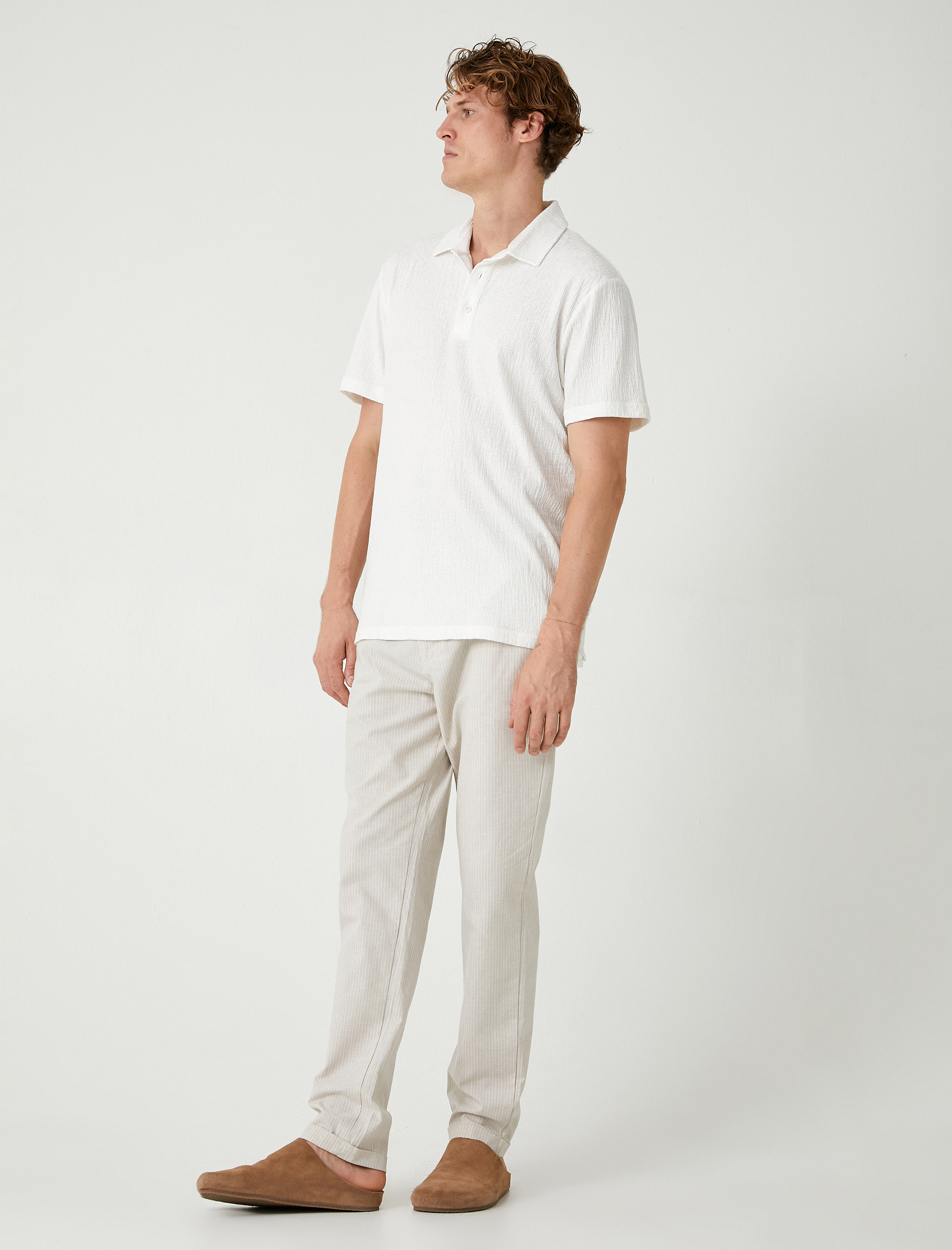   Keten Pamuk Karışımlı Chino Pantolon Cep Detaylı