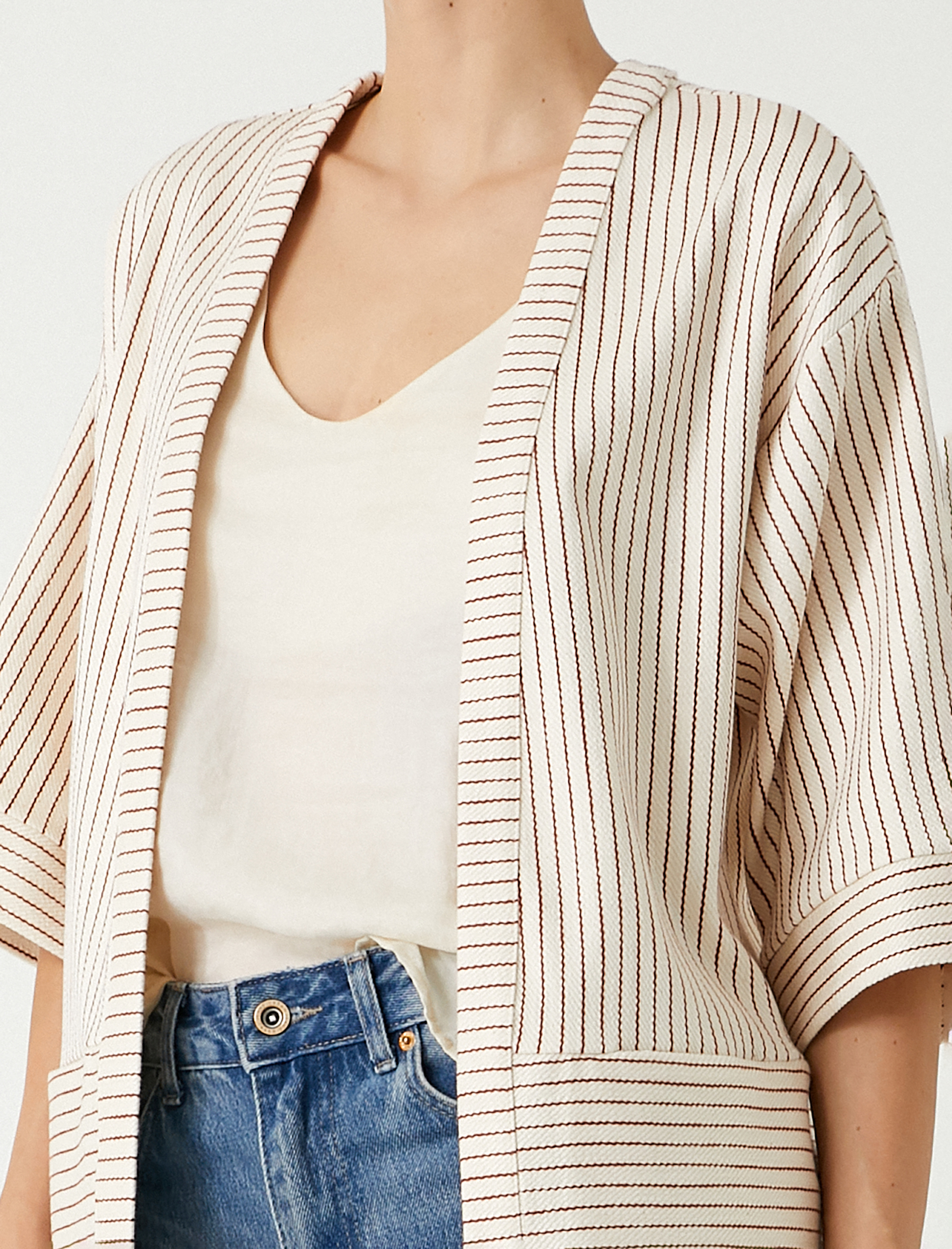   Kimono Kısa Geniş Kol Pamuklu Cepli