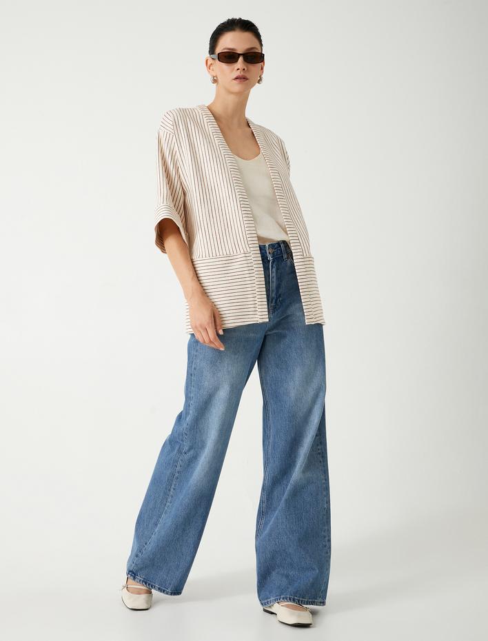  Kimono Kısa Geniş Kol Pamuklu Cepli