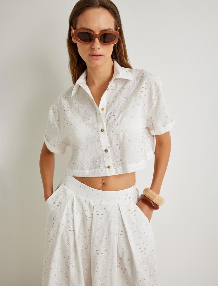  Koton X Şahika Ercümen - Fisto Crop Oversize Gömlek Kısa Kollu Viskon