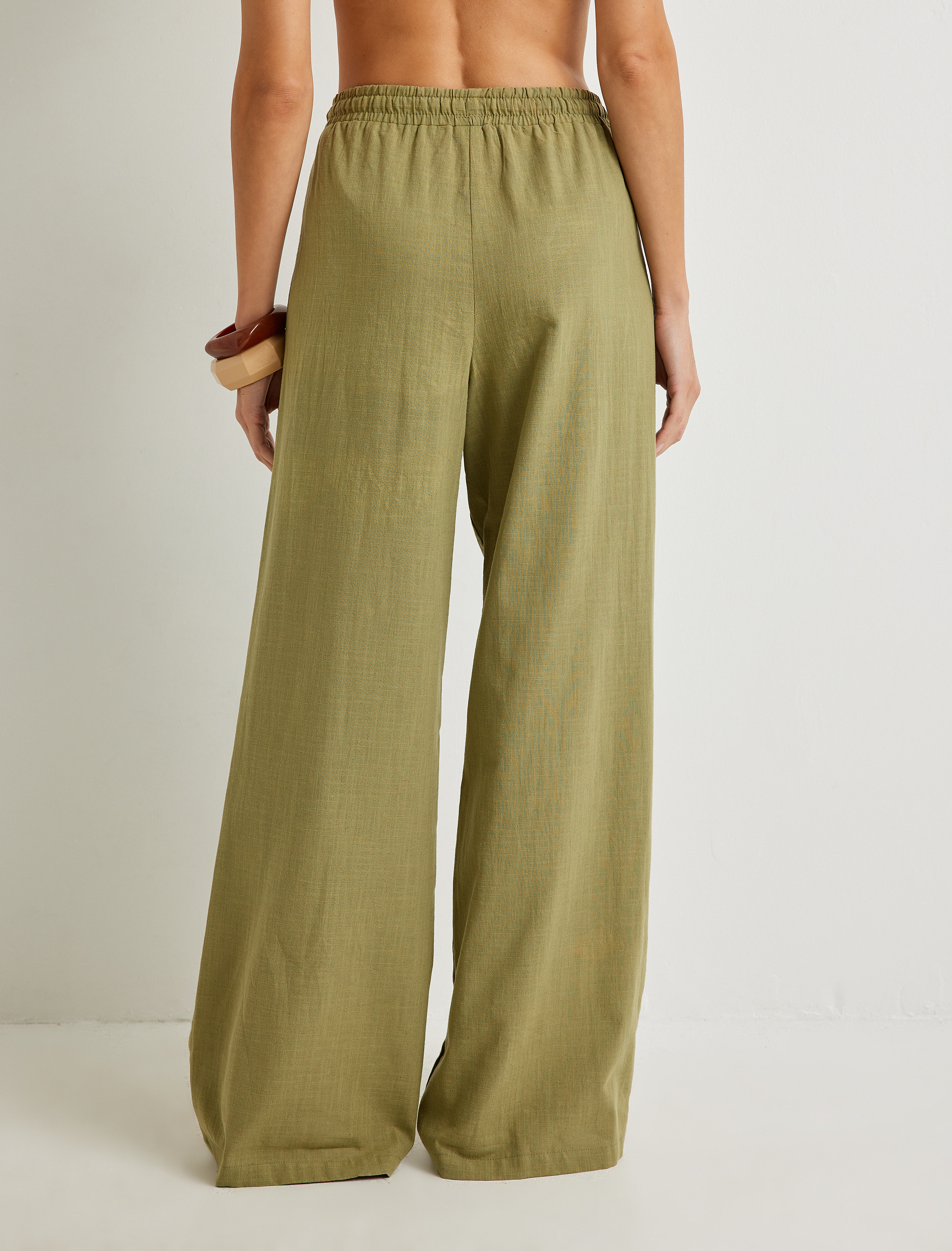   Koton X Şahika Ercümen - Keten Karışımlı Pantolon Kruvaze Kapak Detaylı Bol Paça