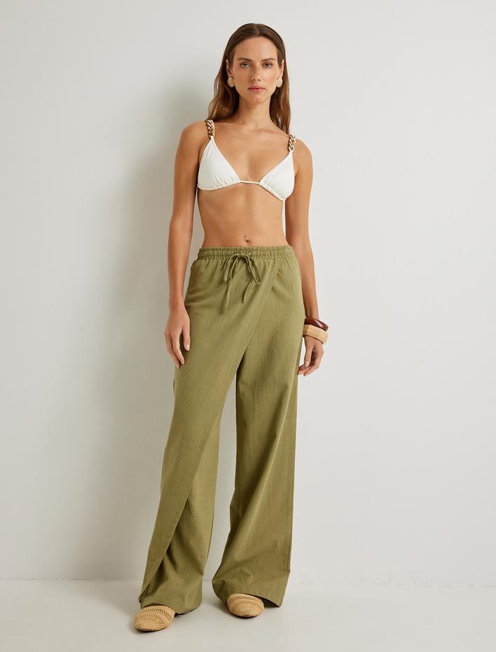  Koton X Şahika Ercümen - Keten Karışımlı Pantolon Kruvaze Kapak Detaylı Bol Paça