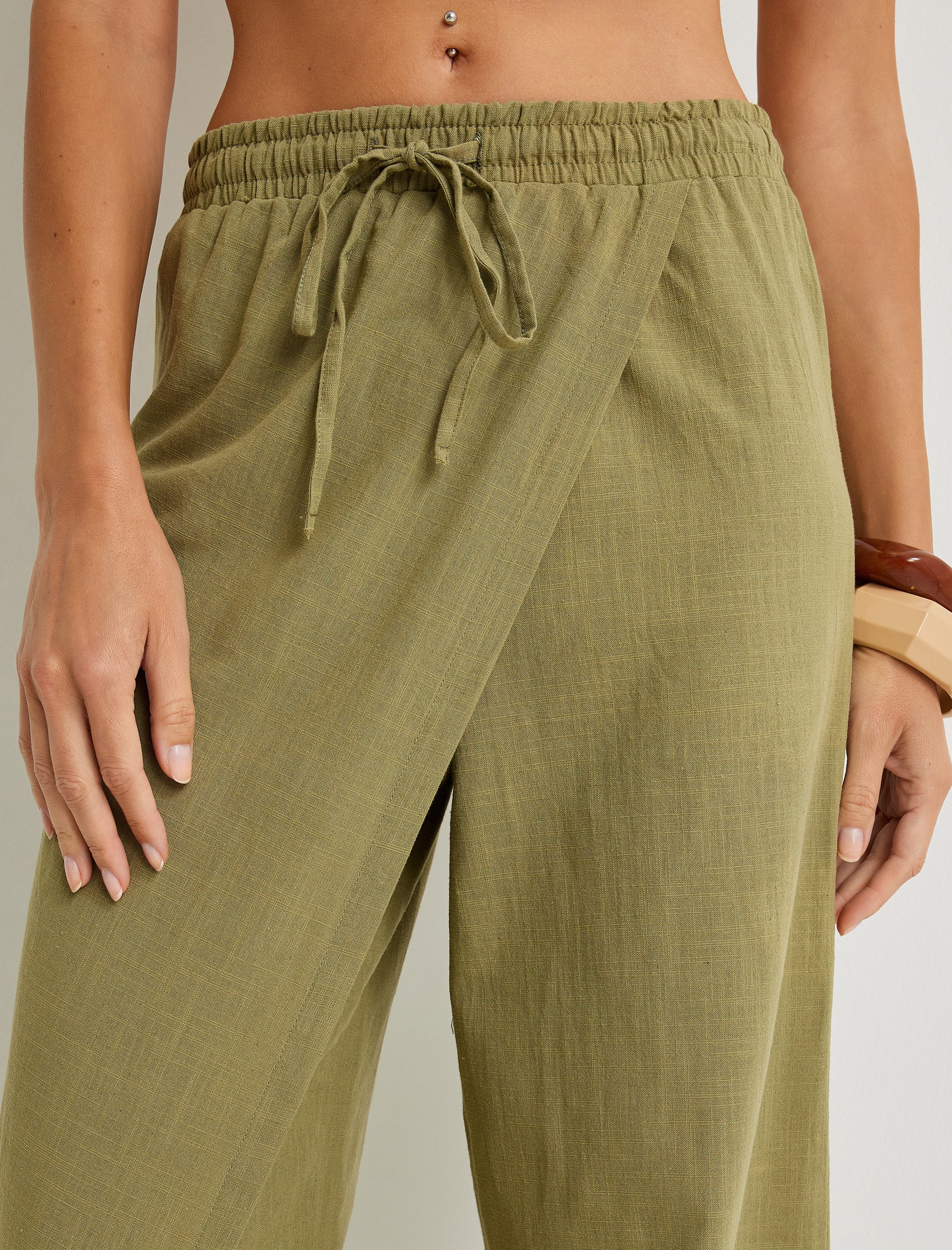   Koton X Şahika Ercümen - Keten Karışımlı Pantolon Kruvaze Kapak Detaylı Bol Paça