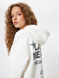 Oversize Kapüşonlu Sweatshirt Arkası Baskılı Uzun Kollu Şardonlu