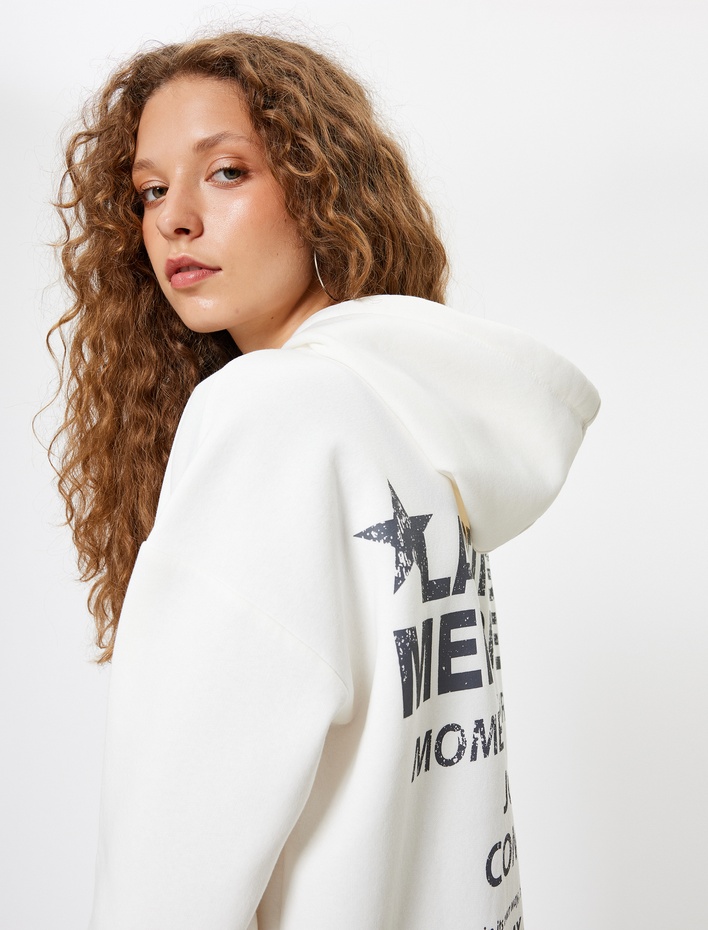  Oversize Kapüşonlu Sweatshirt Arkası Baskılı Uzun Kollu Şardonlu