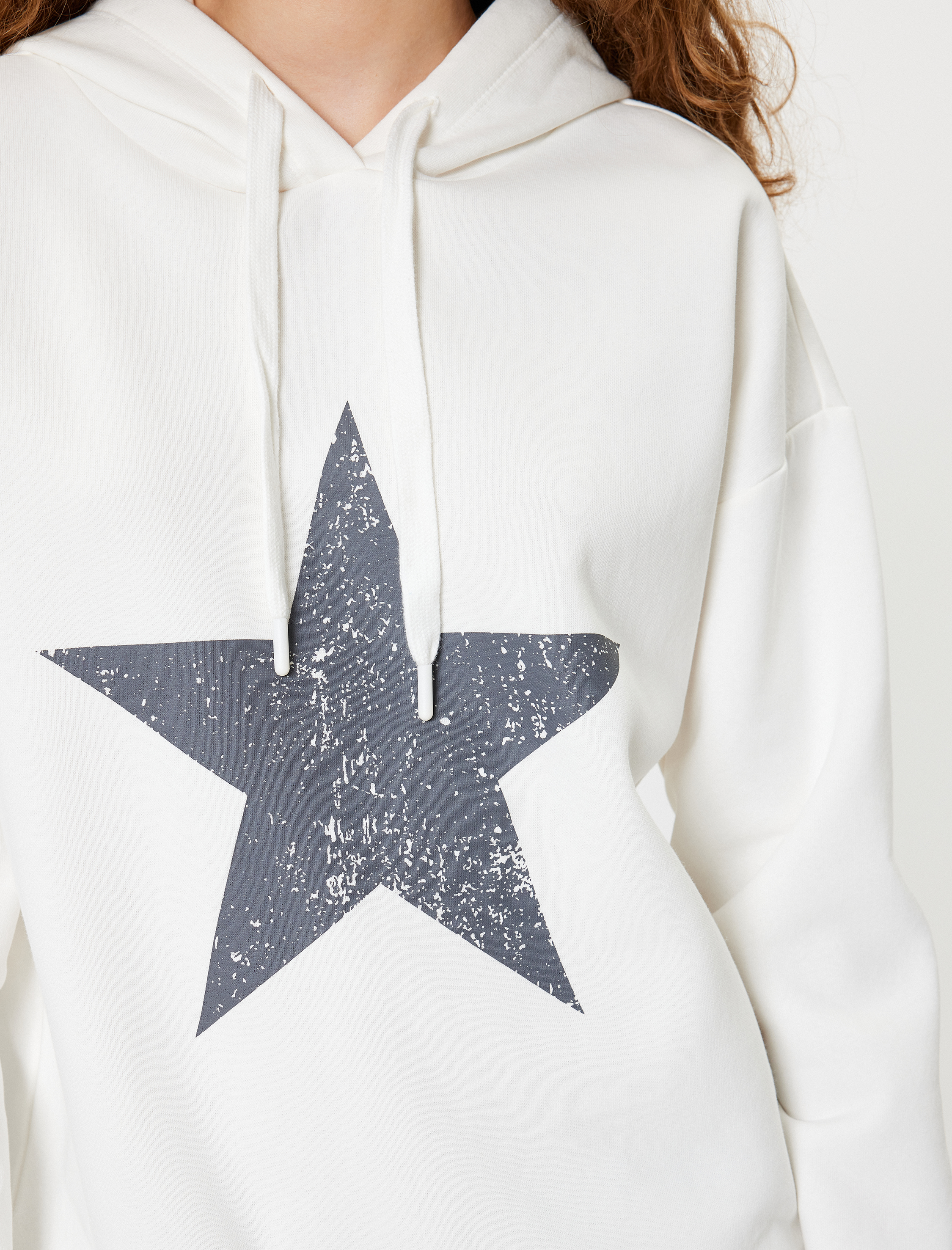   Oversize Kapüşonlu Sweatshirt Arkası Baskılı Uzun Kollu Şardonlu