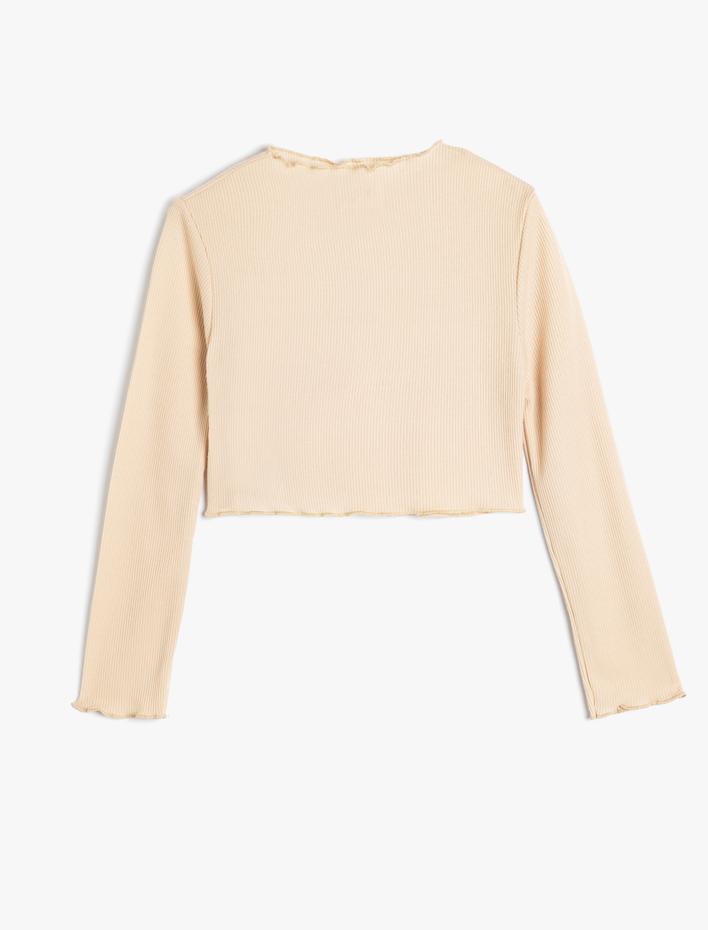 Kız Çocuk Tişört Slogan Dikiş Detaylı Uzun Kollu Bisiklet Yaka