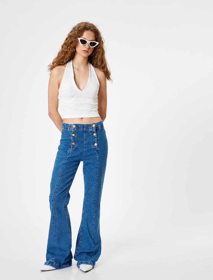  Halter Yaka Atlet Kolsuz Crop Dikiş Detaylı Kaşkorse