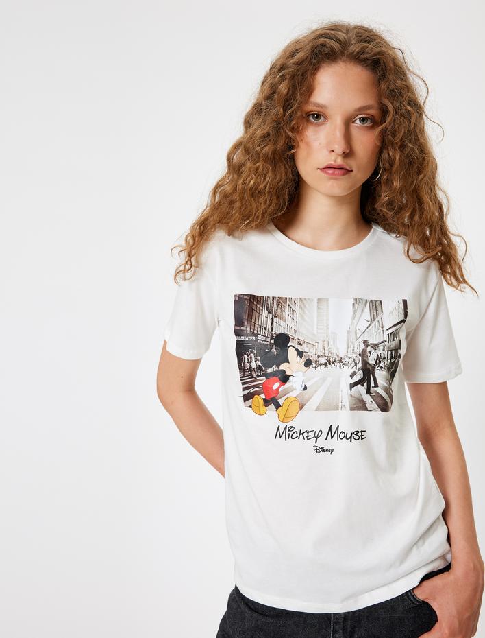  Mickey Mouse Oversize Tişört Pamuklu Kısa Kollu Lisanslı Baskılı