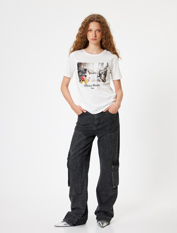  Mickey Mouse Oversize Tişört Pamuklu Kısa Kollu Lisanslı Baskılı