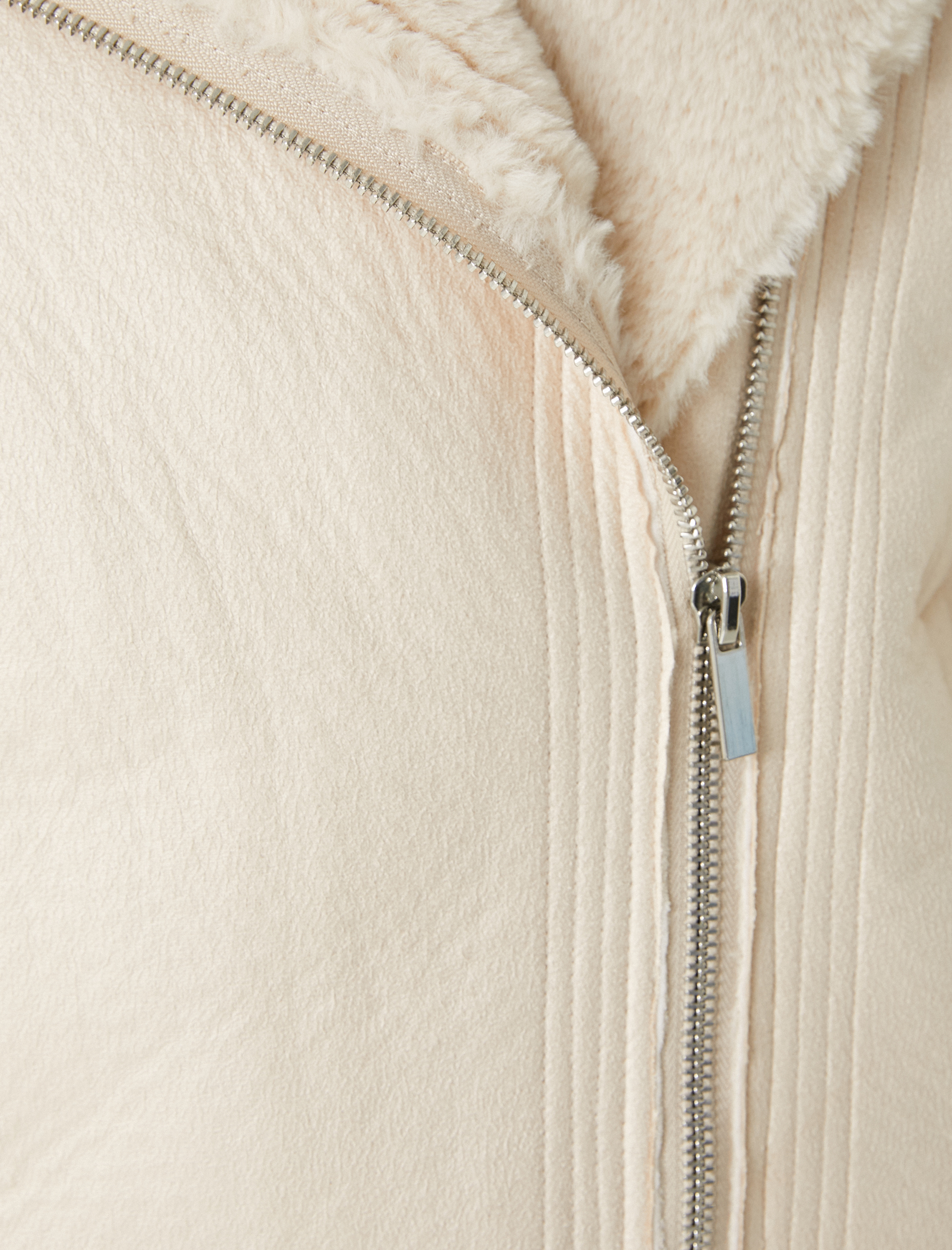   Fermuarlı Cepli Rahat Kalıp Yakası Suni Kürk Detaylı Suni Deri Biker Ceket