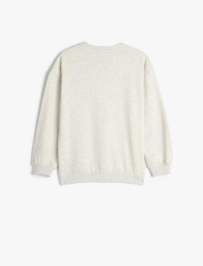 Kız Çocuk Sweatshirt Köpek Baskılı Bisiklet Yaka Uzun Kollu Şardonlu