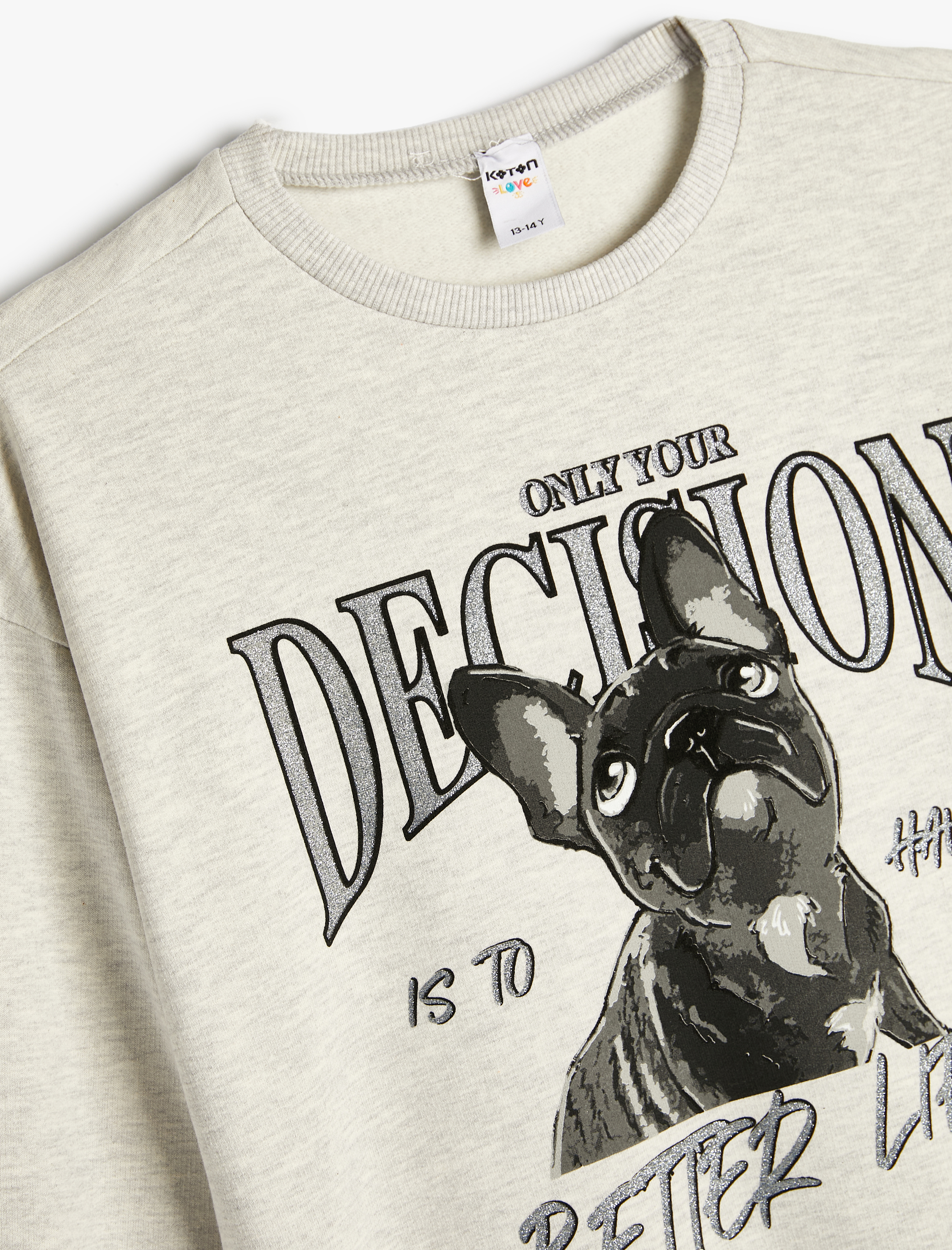  Kız Çocuk Sweatshirt Köpek Baskılı Bisiklet Yaka Uzun Kollu Şardonlu