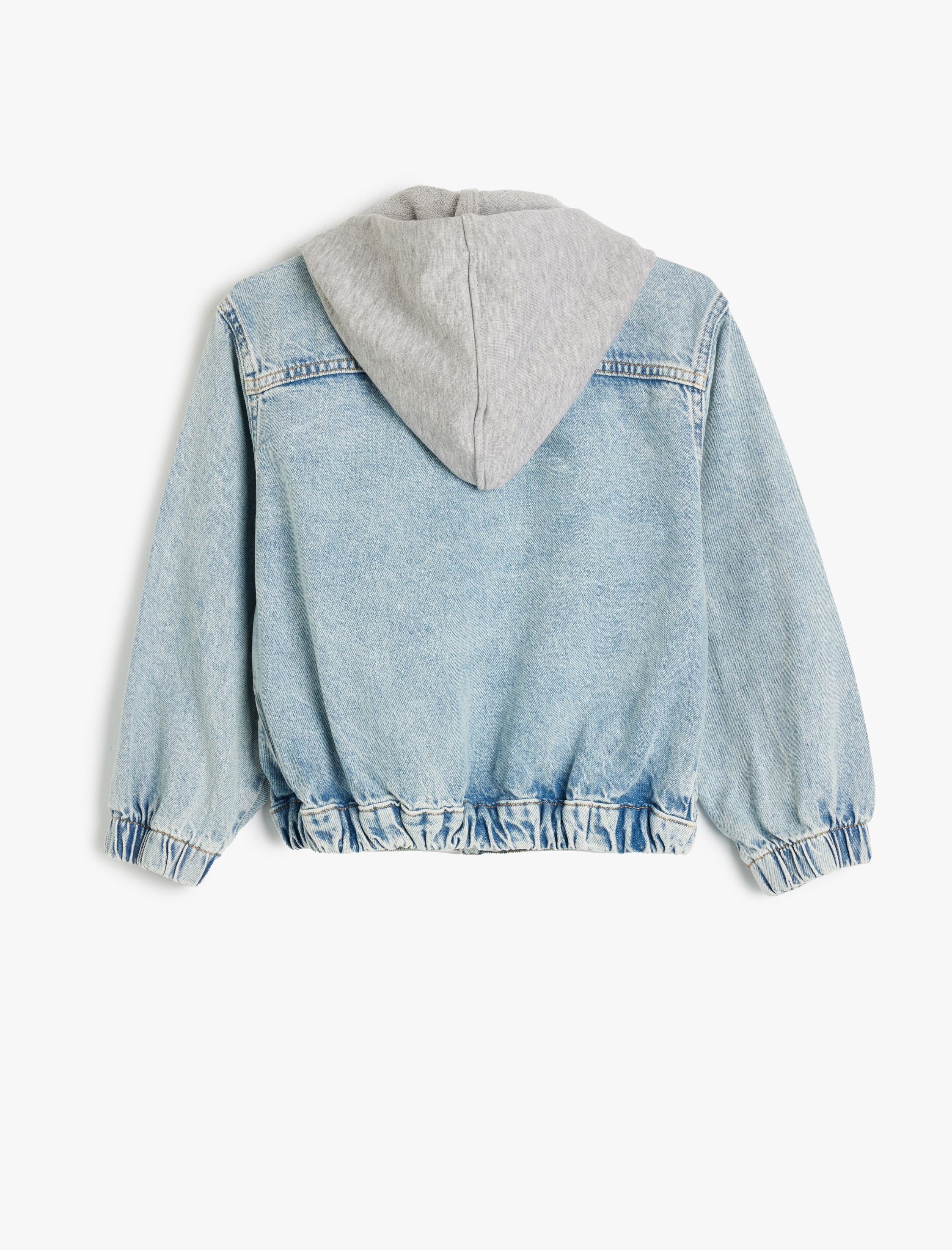 Erkek Çocuk Kapşonlu Cepli Pamuklu Bomber Kot Ceket