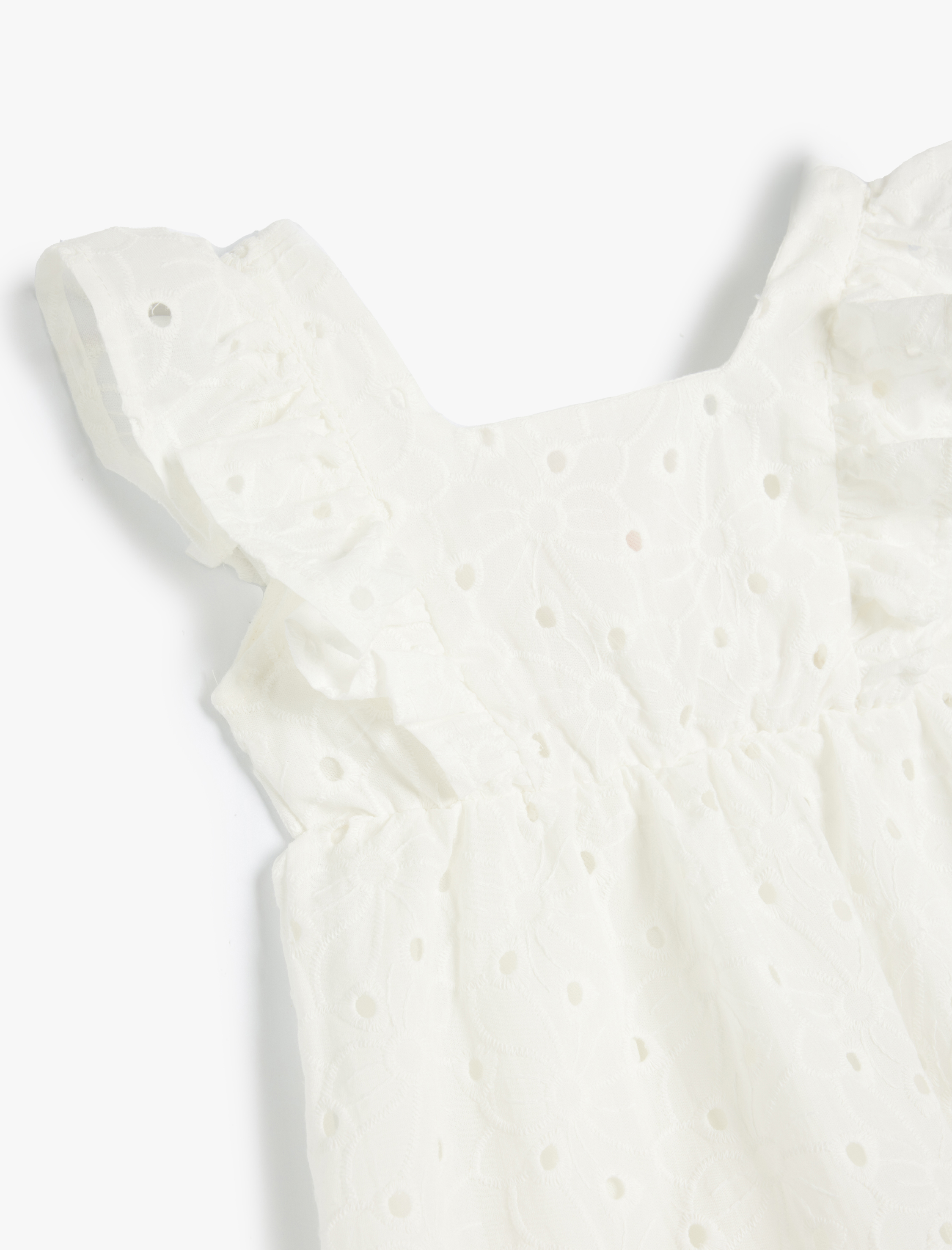  Kız Bebek Elbise Brodeli Fırfır Detaylı Kare Yaka Pamuklu