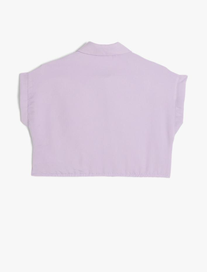 Kız Çocuk Crop Gömlek Kısa Kollu Cep Detaylı Modal Kumaş