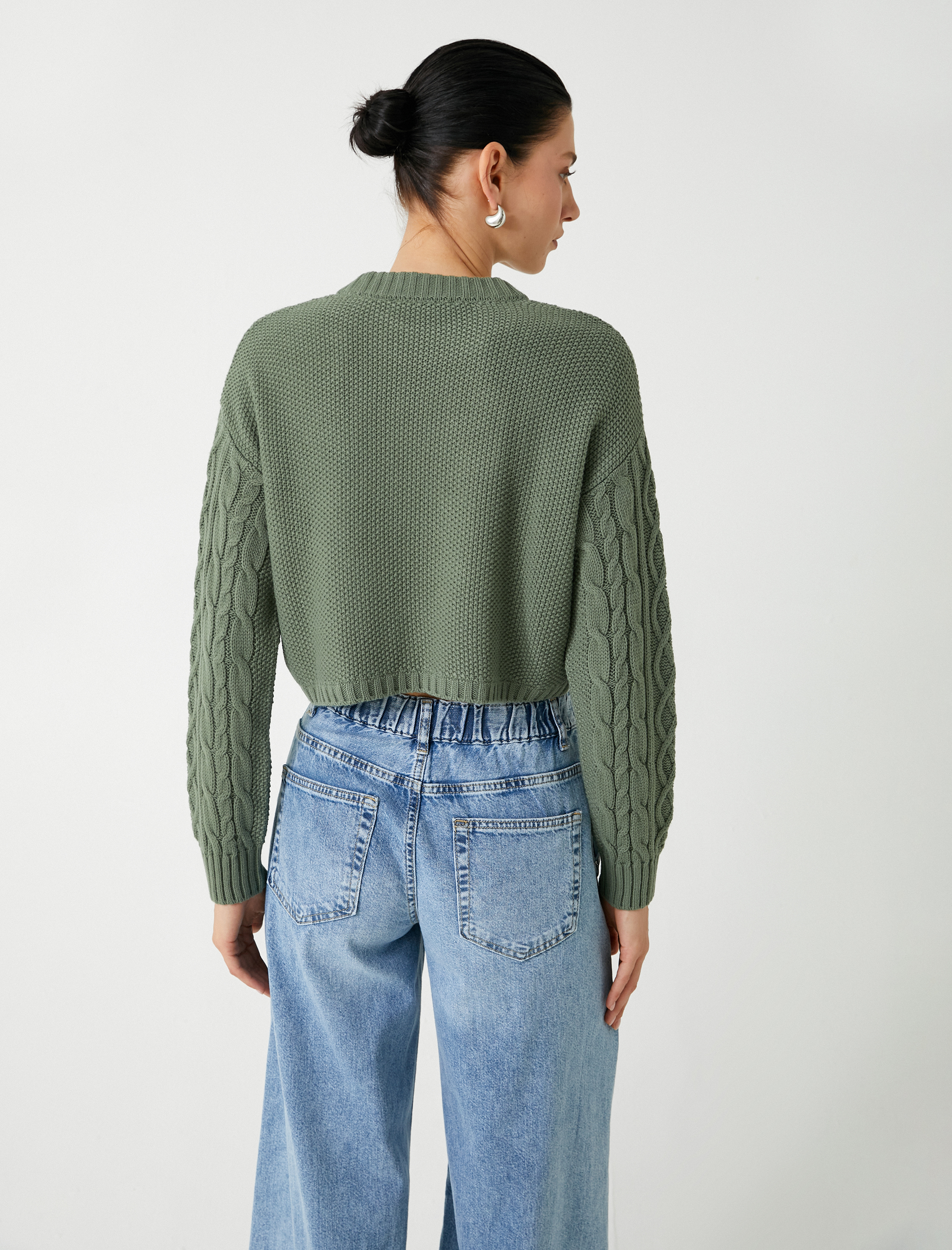   Saç Örgü Triko Kazak Bisiklet Yaka Uzun Kollu