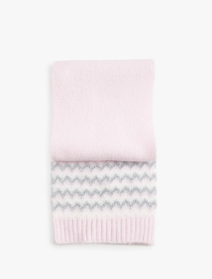 Kız Çocuk Triko Uzun Atkı Renkli Etnik Desenli