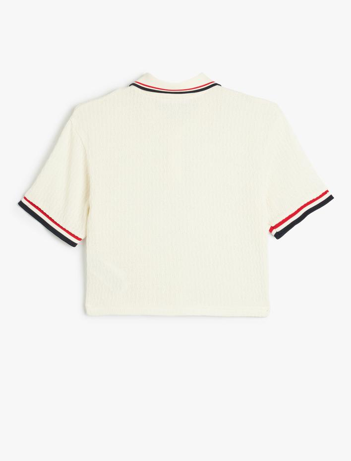  Polo Yaka Biyeli Düğmeli Crop Kısa Kollu Tişört