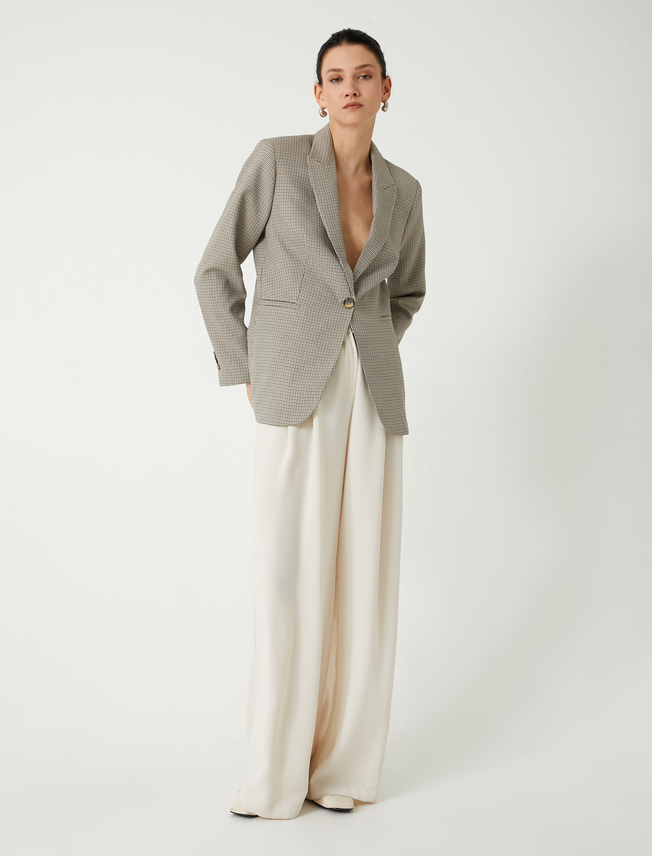   Cepli Kruvaze Uzun Blazer Ceket