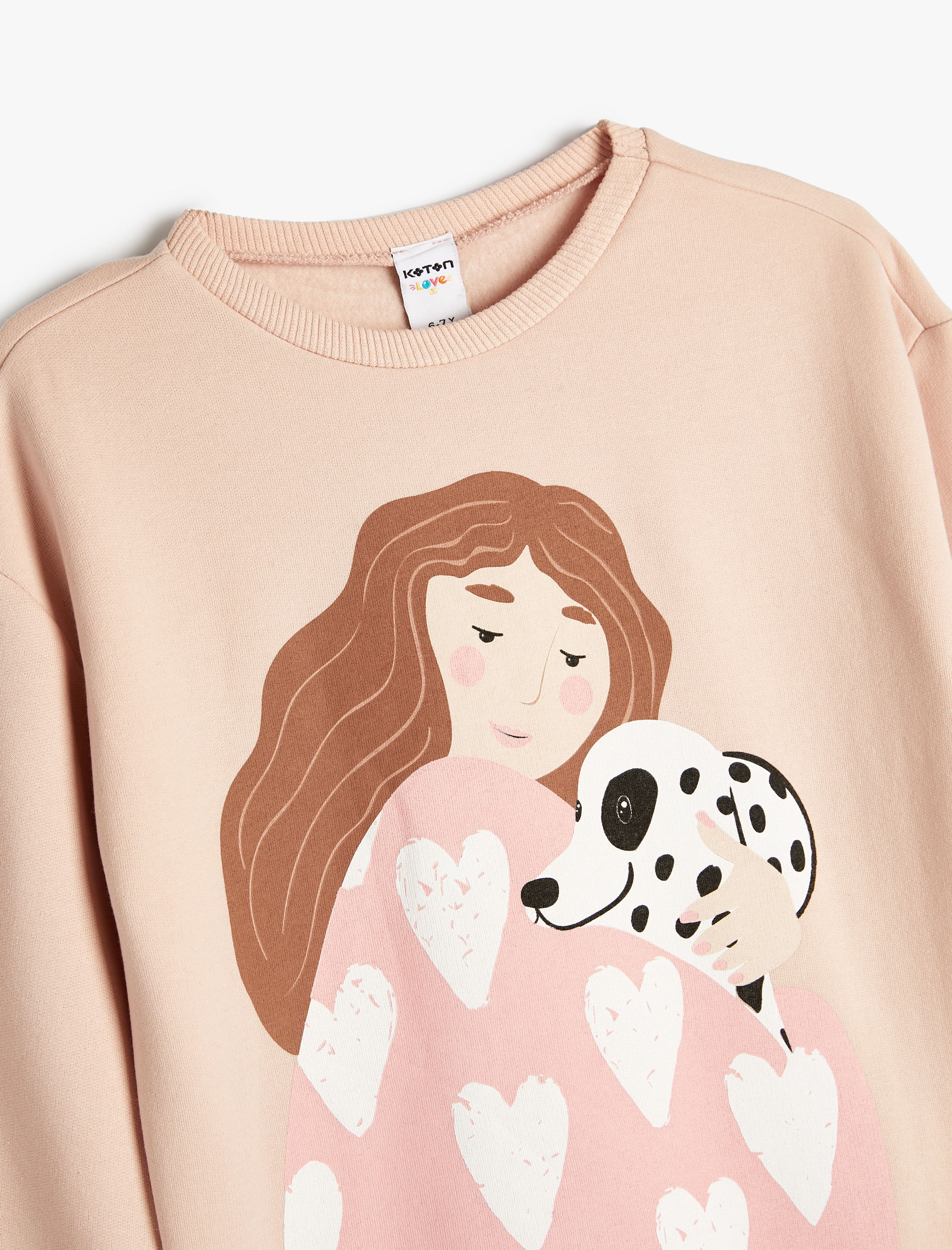  Kız Çocuk Sweatshirt Köpek Baskılı Bisiklet Yaka Uzun Kollu Şardonlu