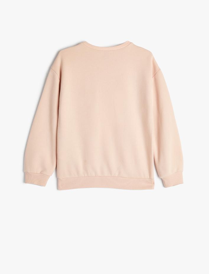 Kız Çocuk Sweatshirt Köpek Baskılı Bisiklet Yaka Uzun Kollu Şardonlu