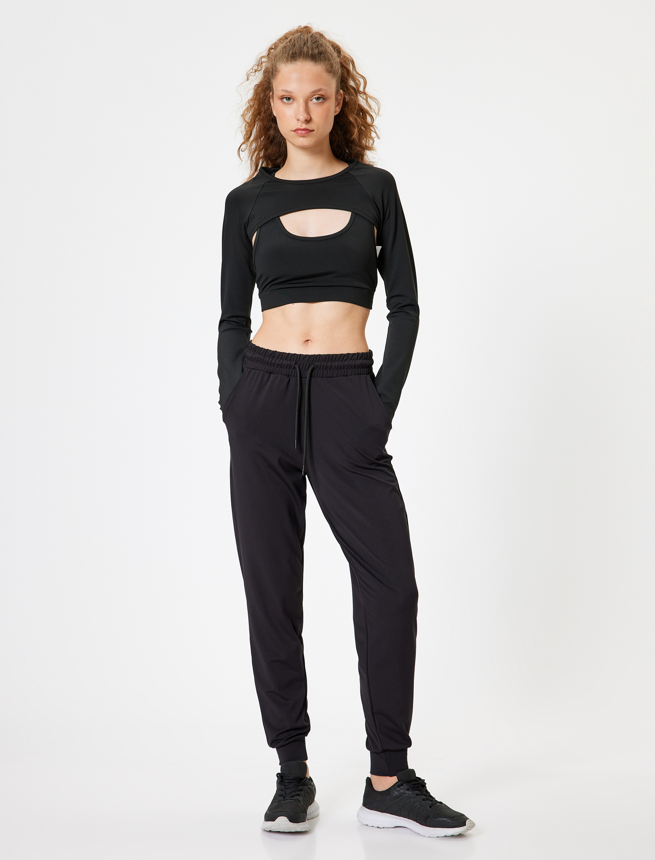   Jogger Eşofman Altı Beli Bağcıklı Ekstra Yüksek Bel Slim Fit İnterlok