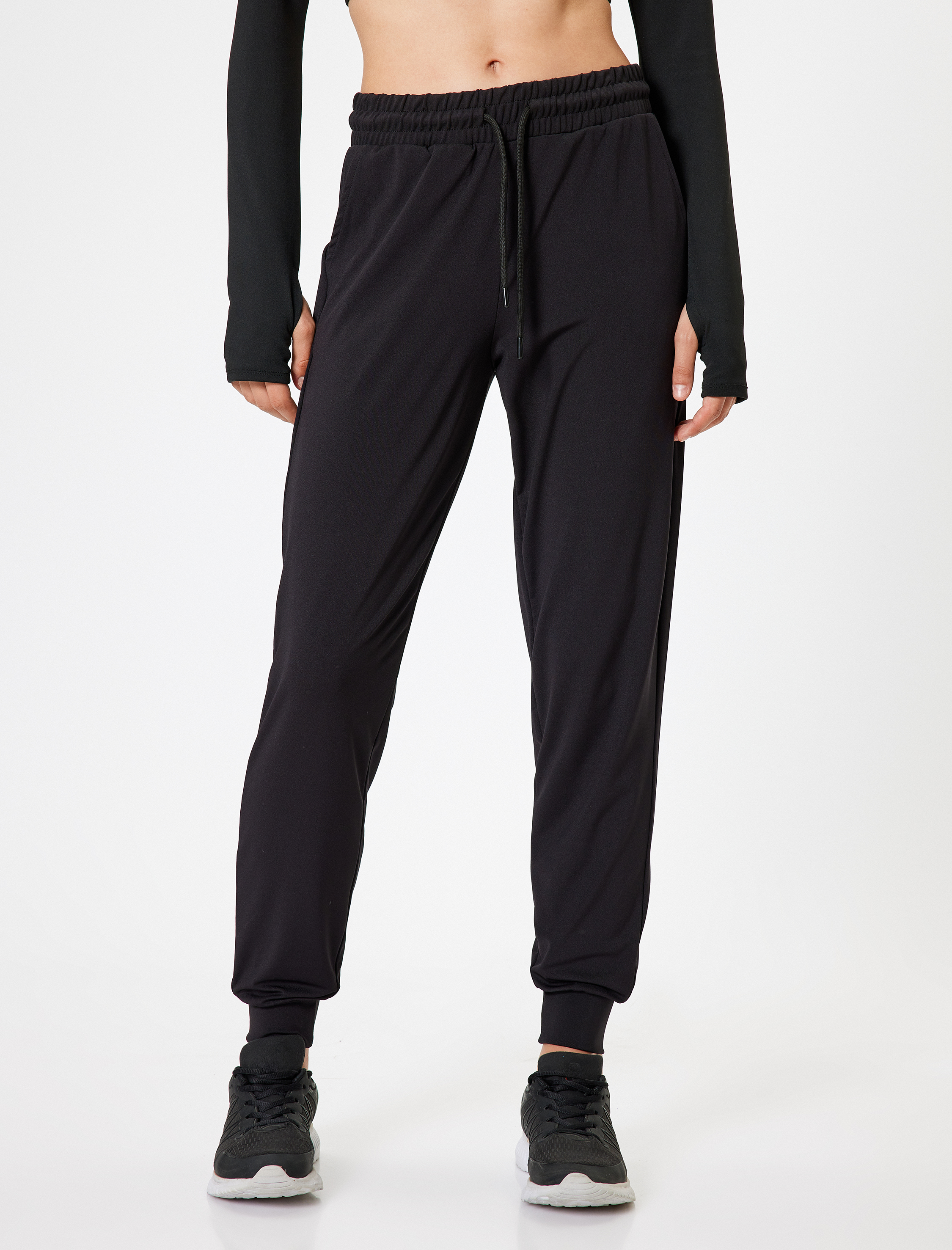   Jogger Eşofman Altı Beli Bağcıklı Ekstra Yüksek Bel Slim Fit İnterlok