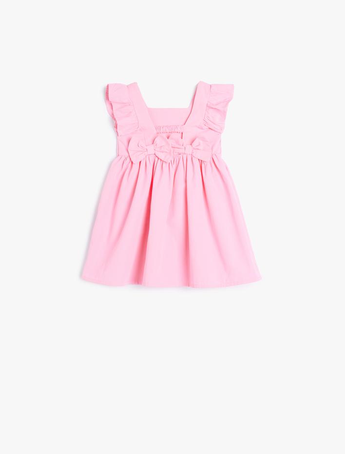 Kız Bebek Elbise Fırfır Detaylı Kare Yaka Pamuklu