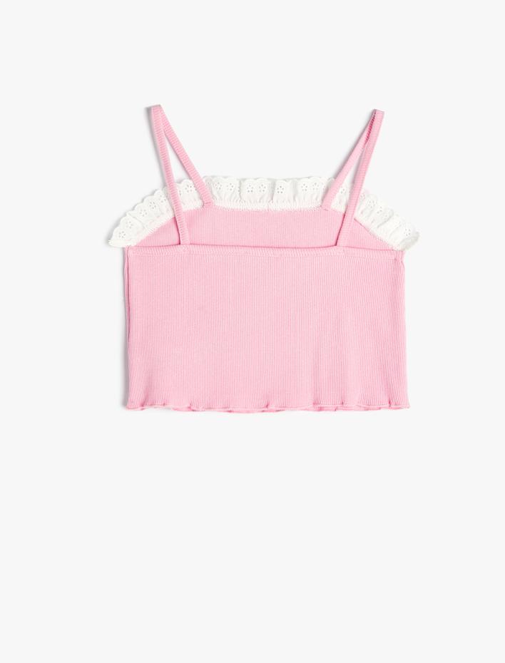 Kız Çocuk Crop Atlet Fiyonk Detaylı Brodeli Ribanalı Pamuklu