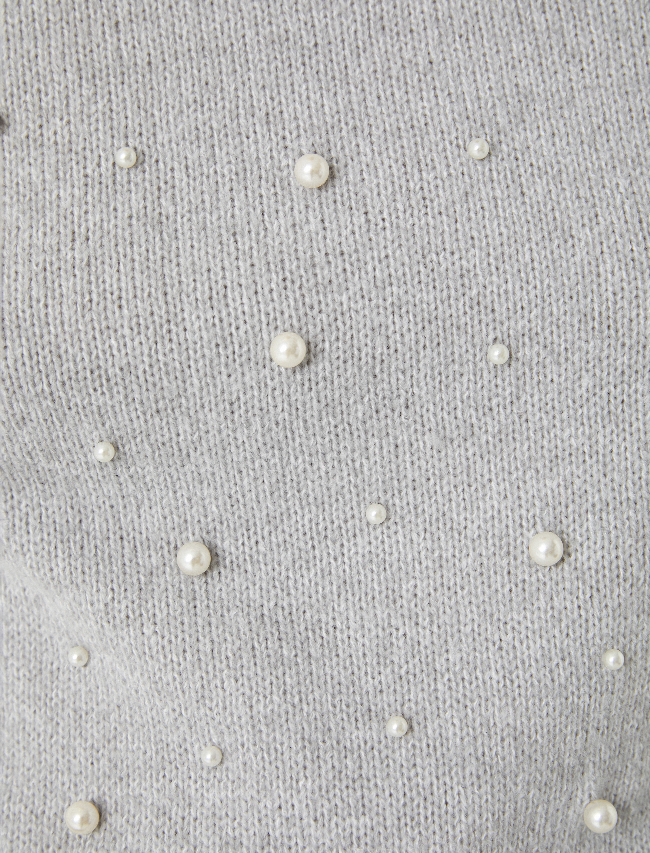   Yumuşak Dokulu Uzun Kollu İnci İşlemeli Oversize Triko Kazak