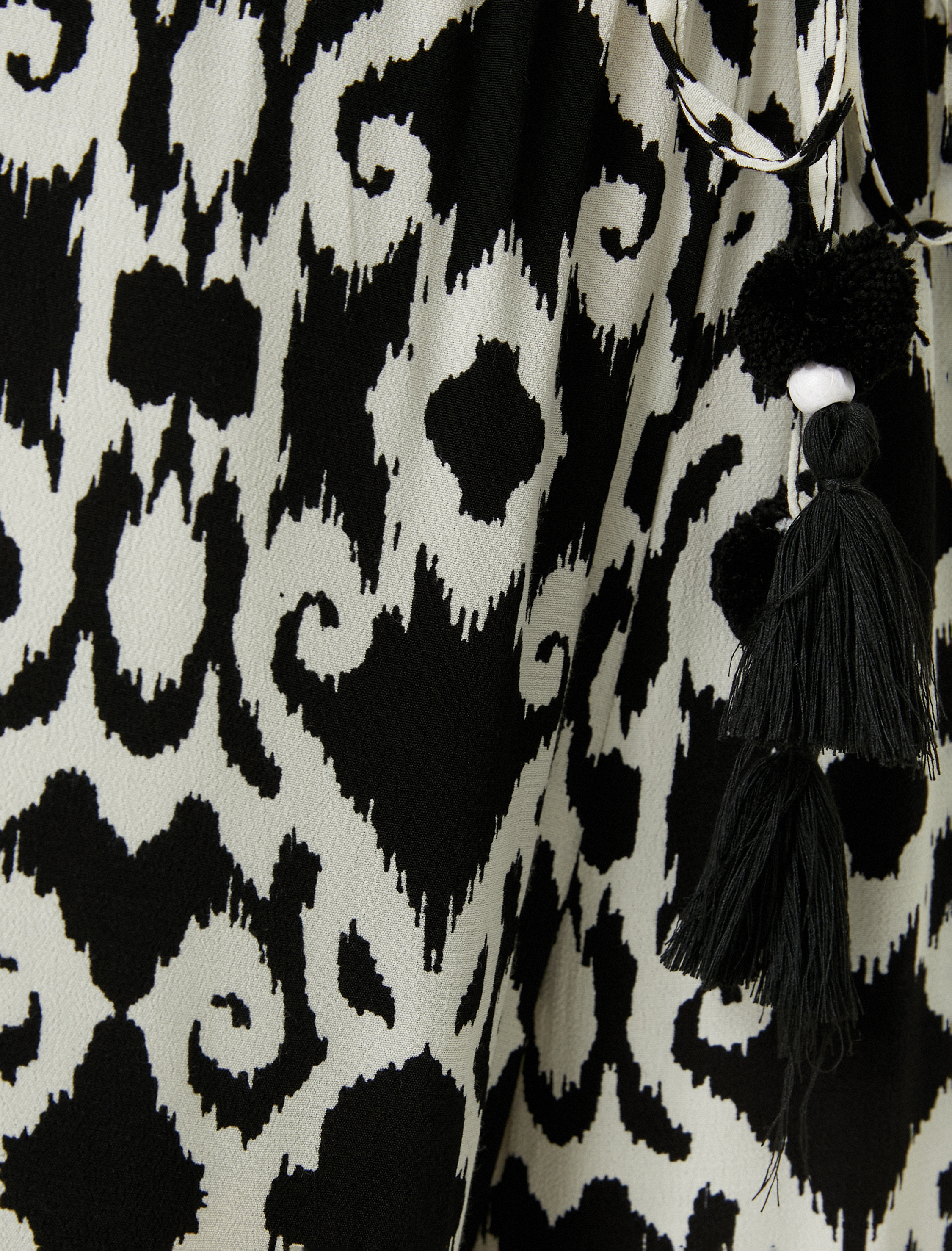   Viskon Bol Paça Pantolon Etnik Desenli Cepli Beli Bağlamalı