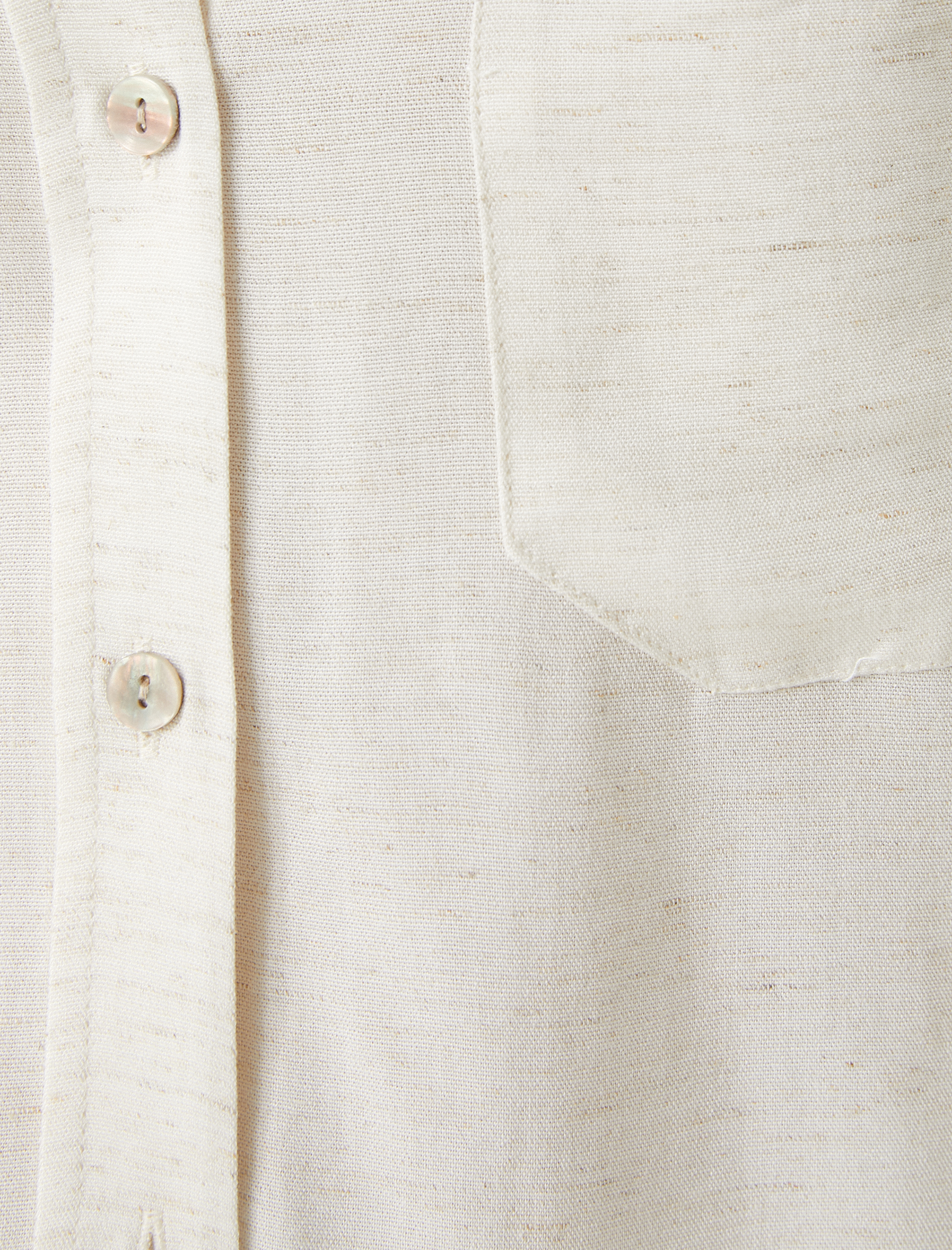   Keten Karışımlı Gömlek Kısa Kollu Tek Cep Detaylı