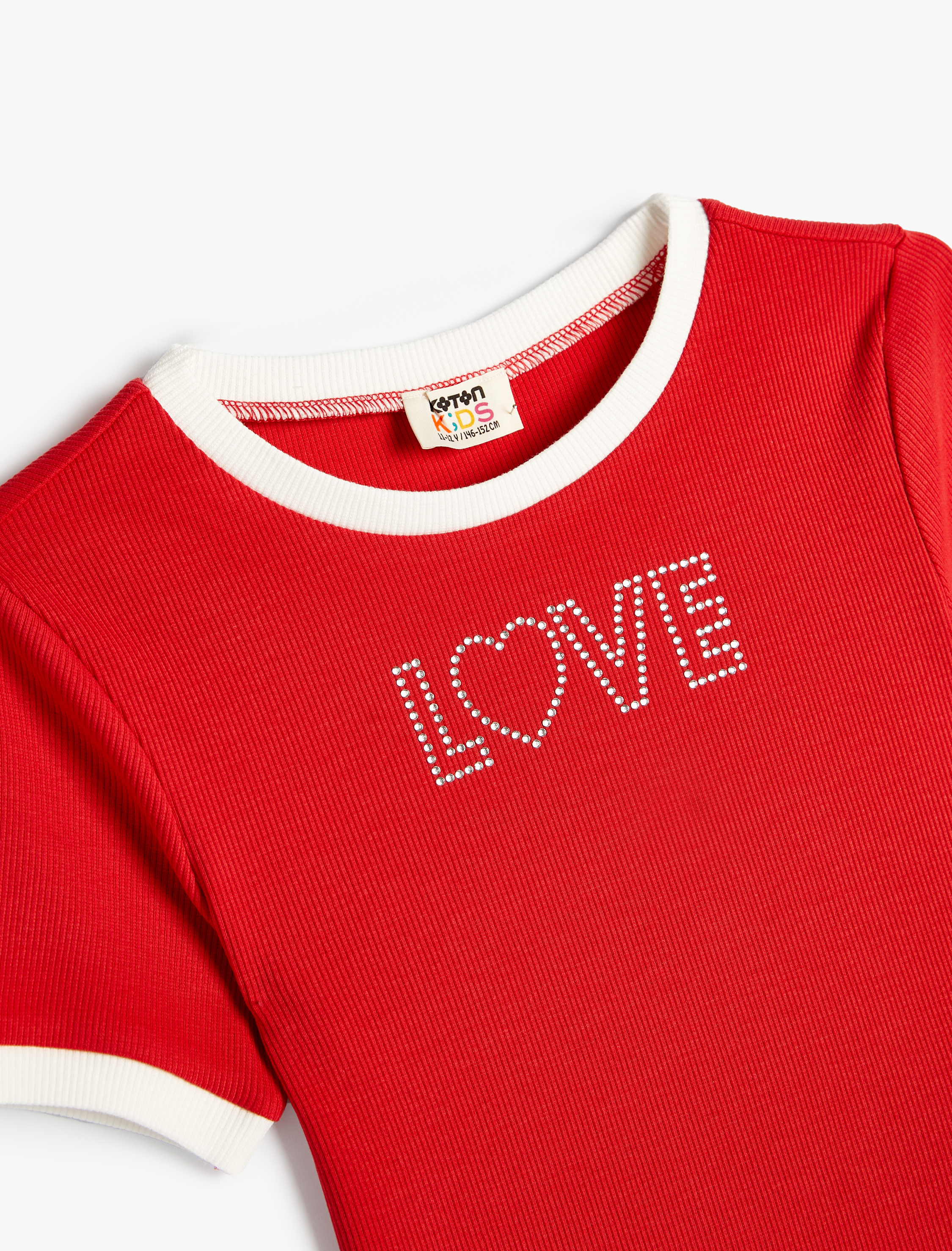  Kız Çocuk Crop Tişört Kısa Kollu Bisiklet Yaka Pullu Slogan Baskılı Pamuklu