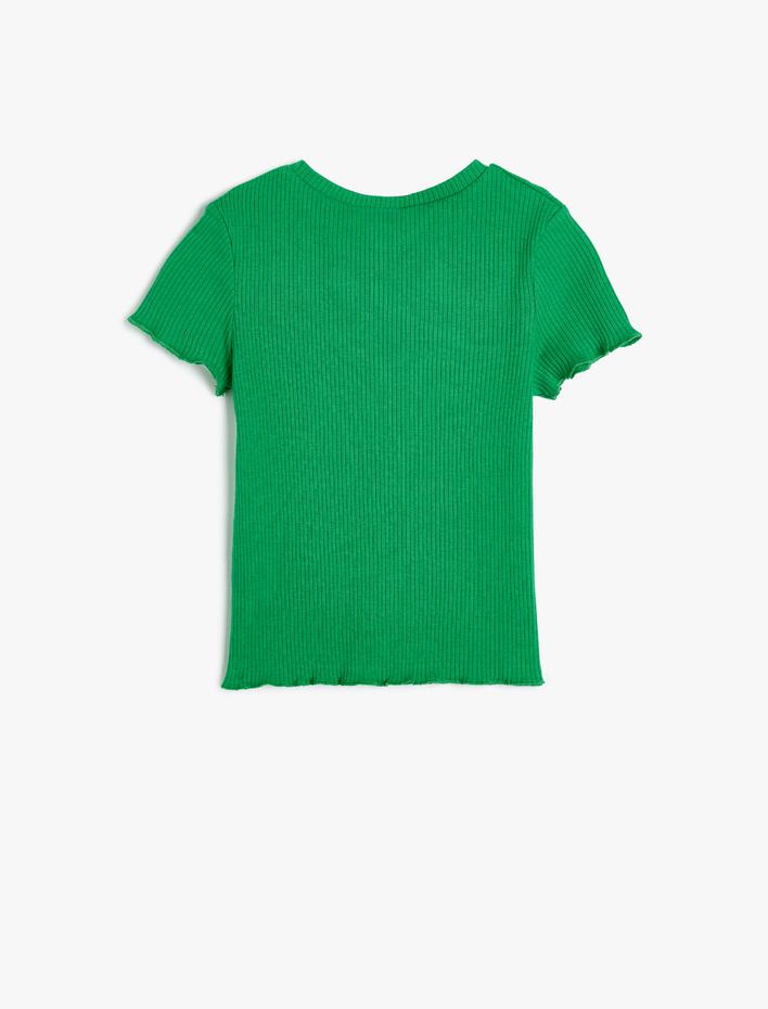 Kız Çocuk Tişört Slogan Baskılı Ribanalı Kısa Kollu Bisiklet Yaka Pamuklu