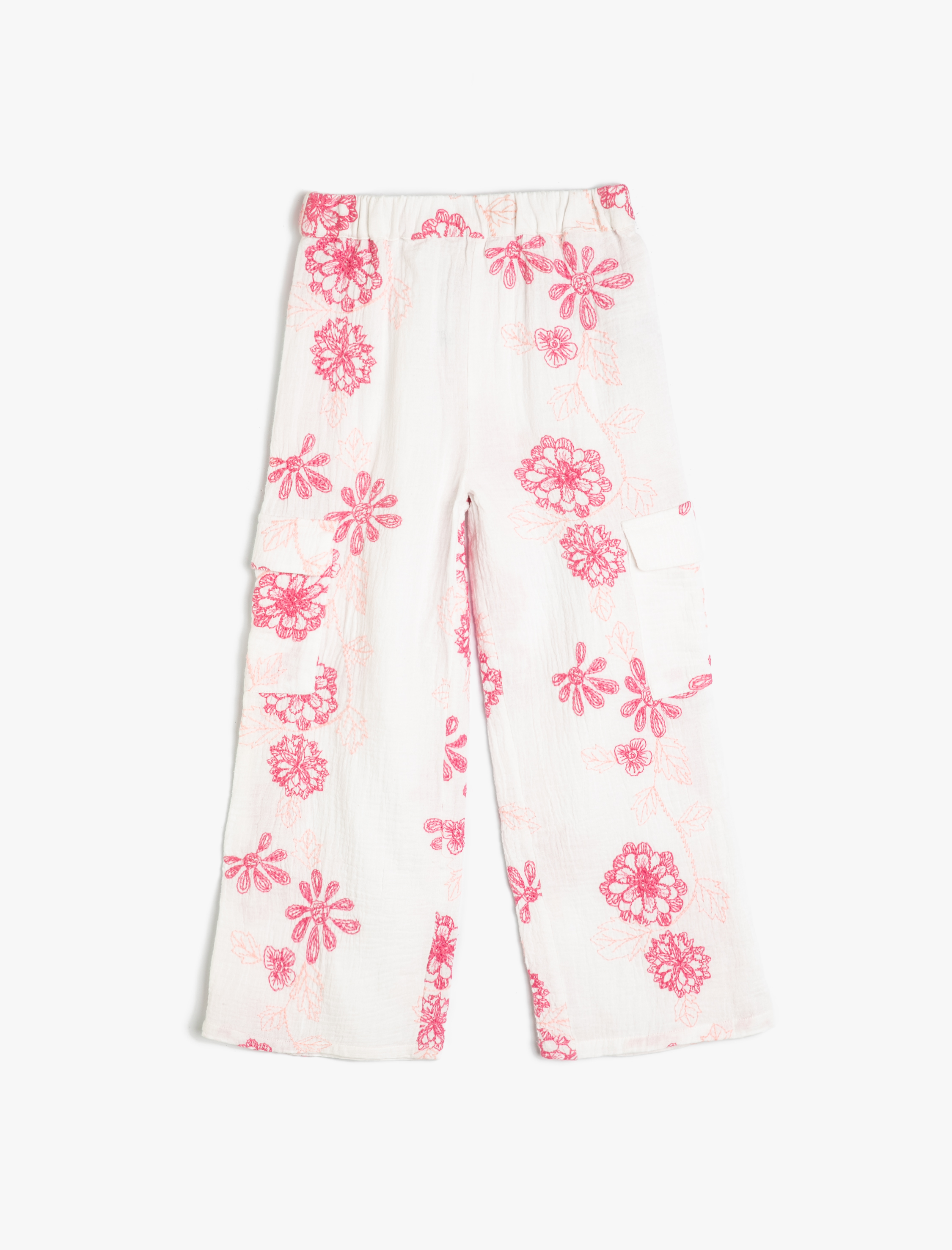  Kız Çocuk Çiçekli Pantolon Kargo Cepli Pamuklu