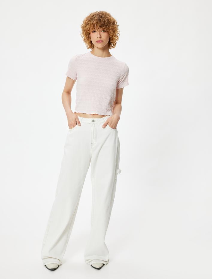  Bürümcük Tişört Crop Kısa Kollu Bisiklet Yaka Slim Fit