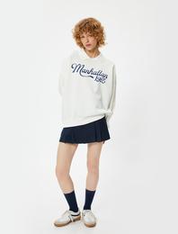 Polo Yaka Sweatshirt Oversize Kolej Baskılı Uzun Kollu