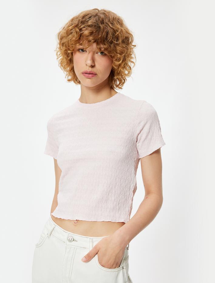  Bürümcük Tişört Crop Kısa Kollu Bisiklet Yaka Slim Fit