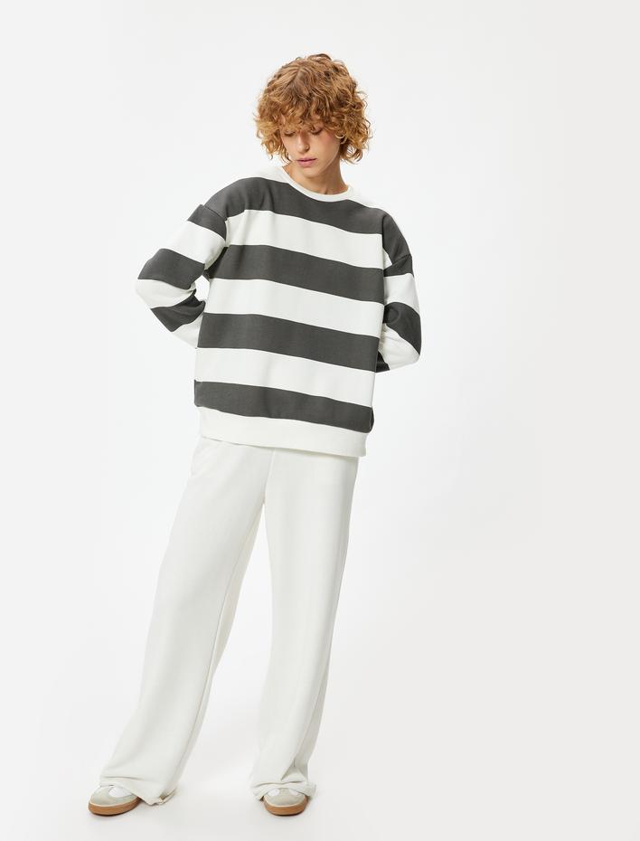  Şardonlu Oversize Sweatshirt Bisiklet Yaka Uzun Kollu Renk Bloklu