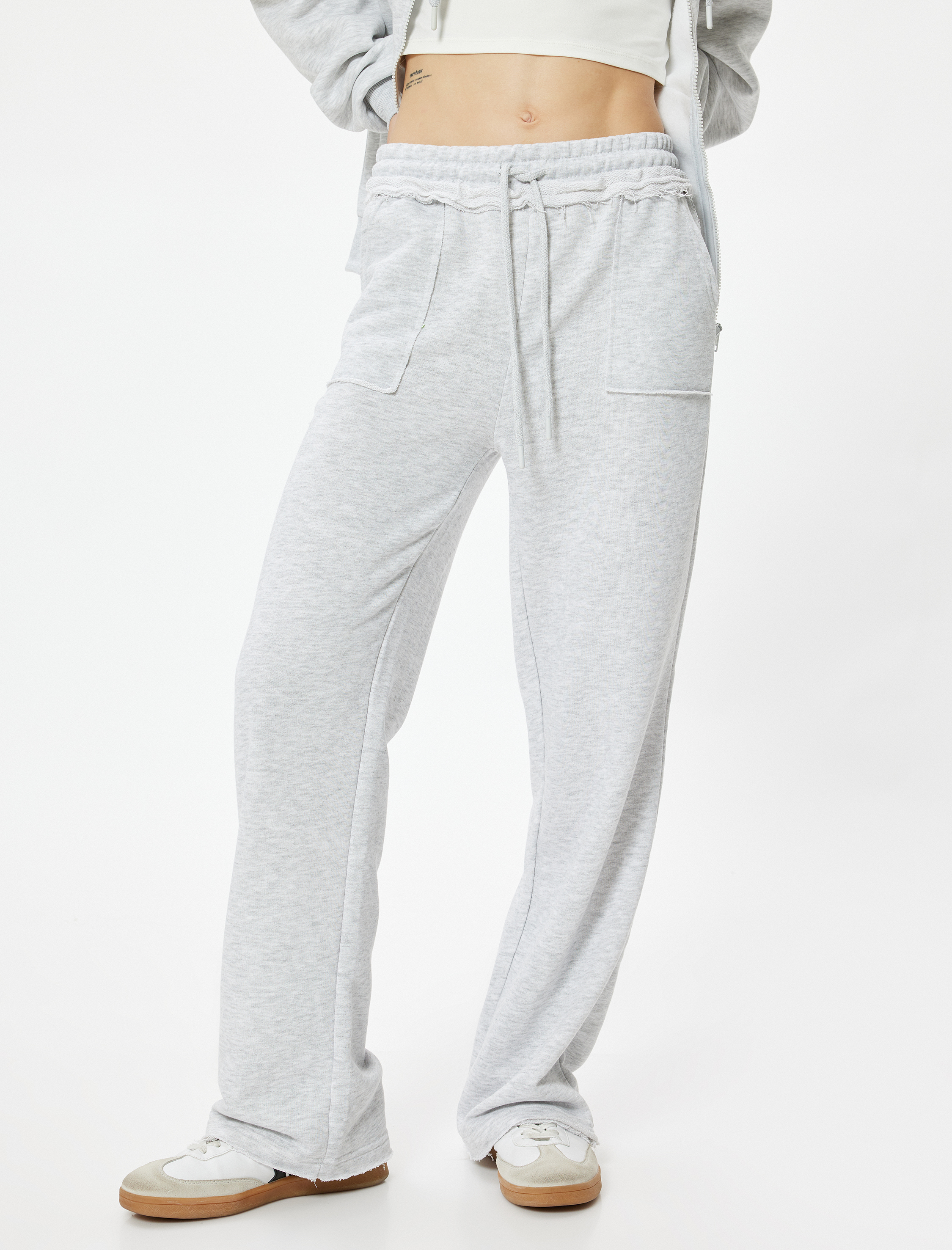   Oversize Eşofman Altı Bol Paça Beli Bağcıklı Fırfır Detaylı