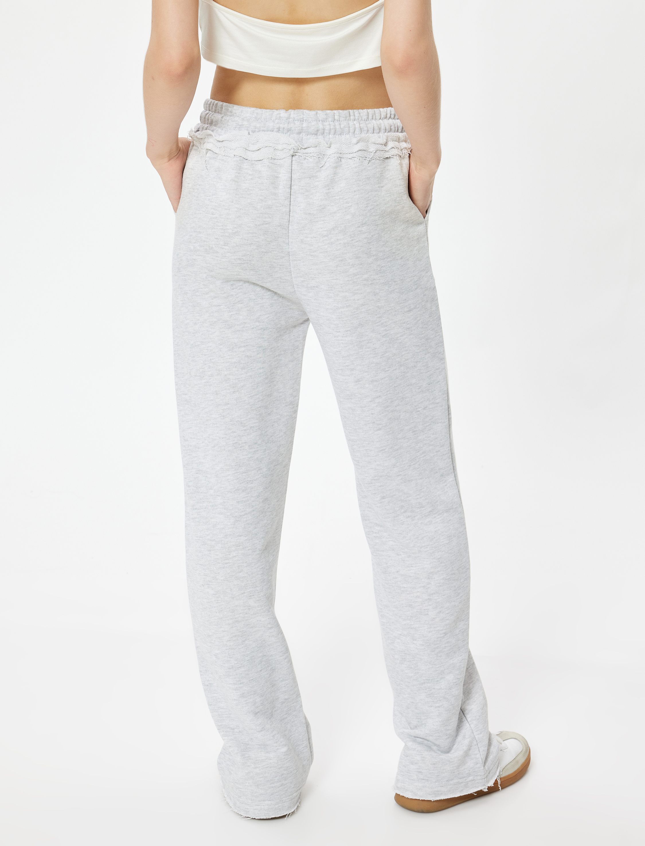   Oversize Eşofman Altı Bol Paça Beli Bağcıklı Fırfır Detaylı