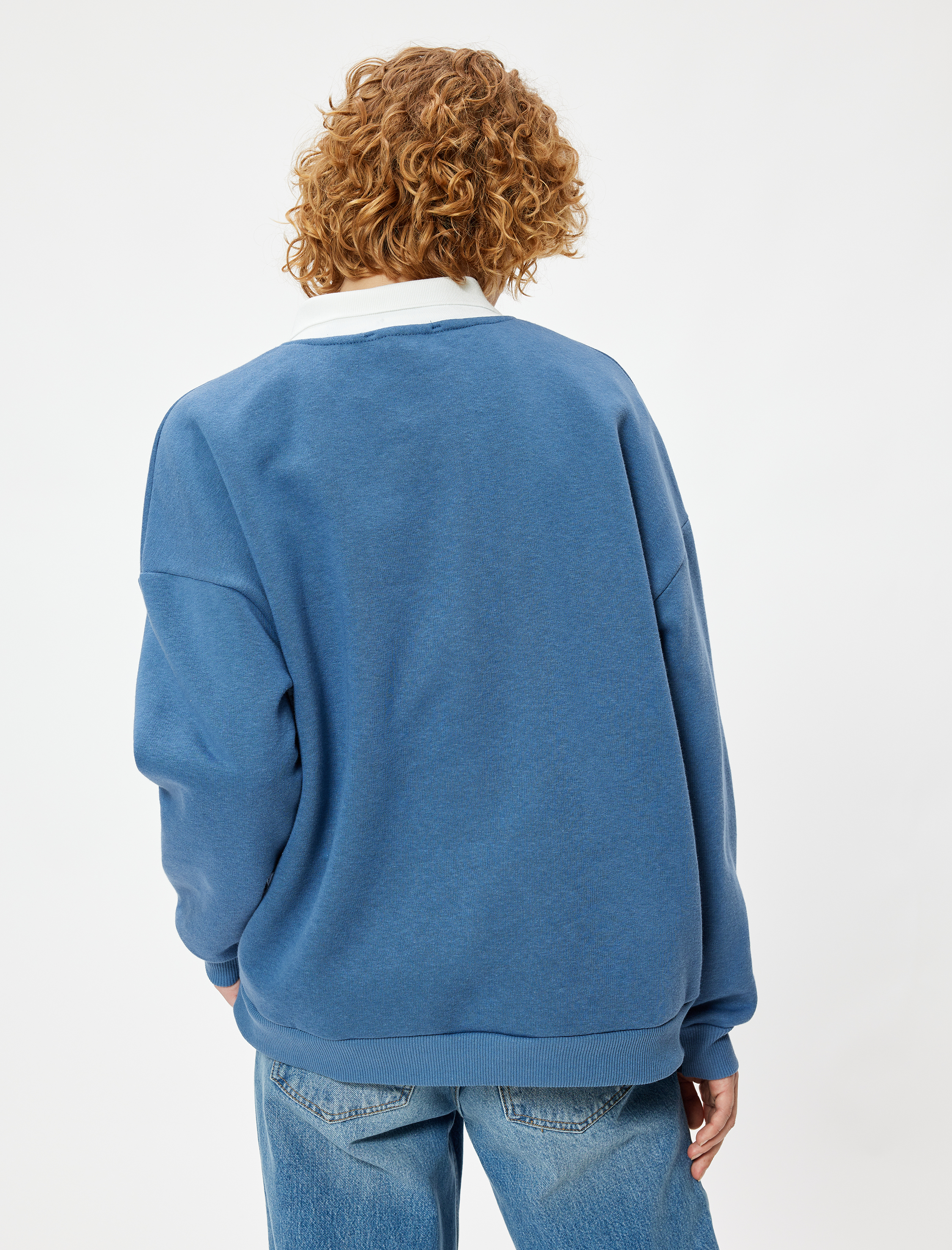   Şardonlu Polo Yaka Sweatshirt Kolej Baskılı Uzun Kollu