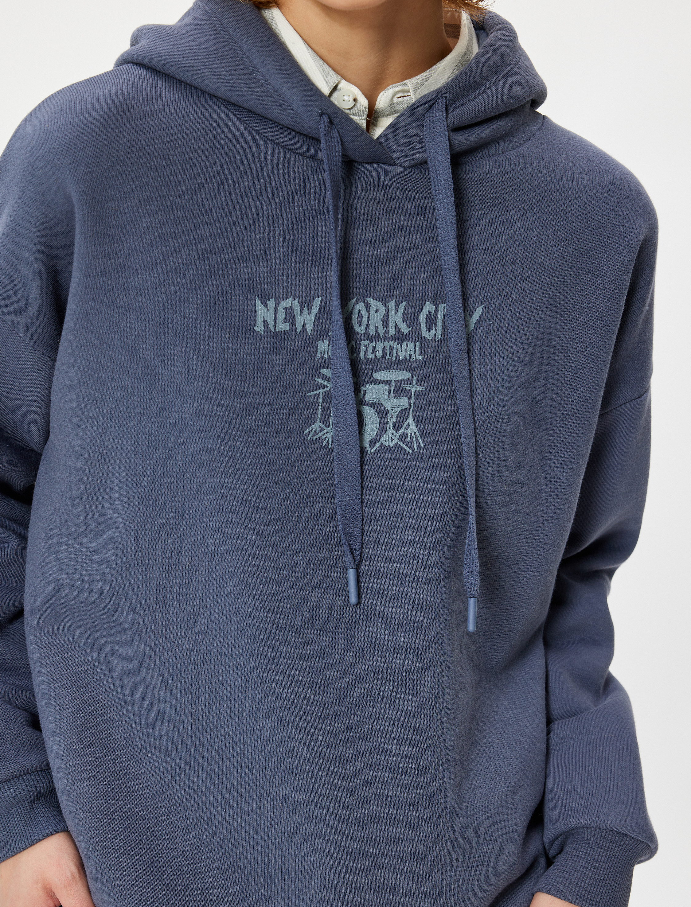   Şardonlu Arkası Baskılı Sweatshirt Kapüşonlu Oversize Kolej Temalı Uzun Kollu