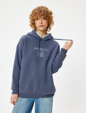 Arkası Baskılı Sweatshirt Kapüşonlu Oversize Kolej Temalı Uzun Kollu_2