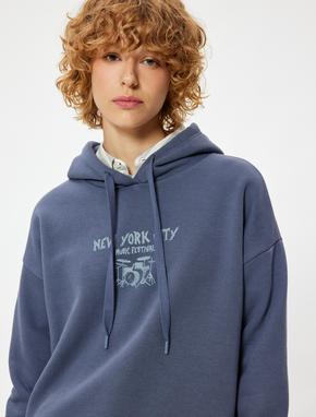 Arkası Baskılı Sweatshirt Kapüşonlu Oversize Kolej Temalı Uzun Kollu_1