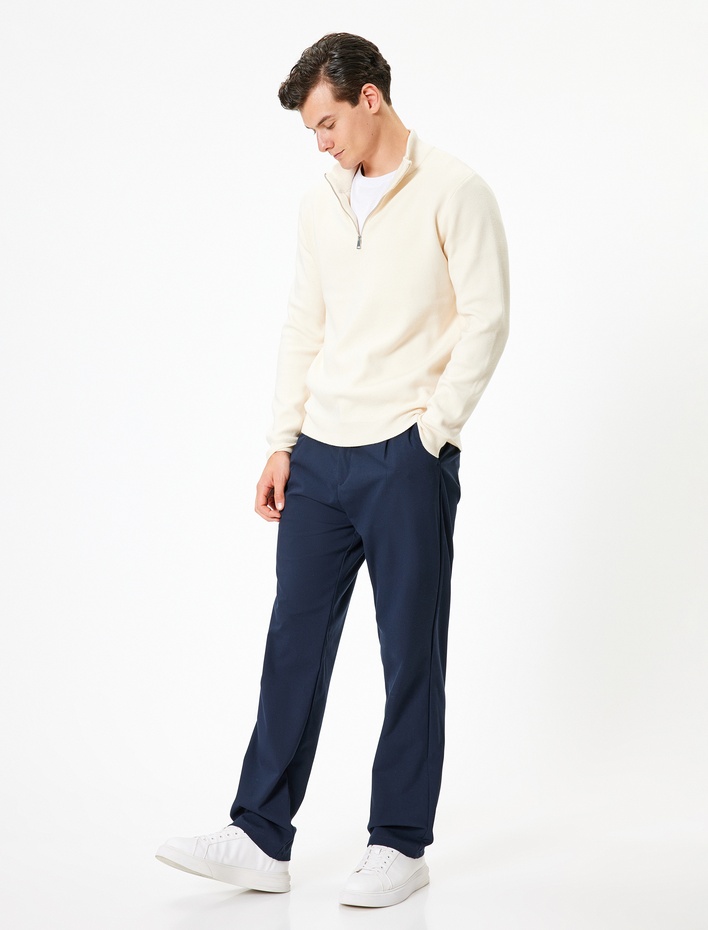  Triko Kazak Yarım Fermuarlı Yaka Basic Uzun Kollu