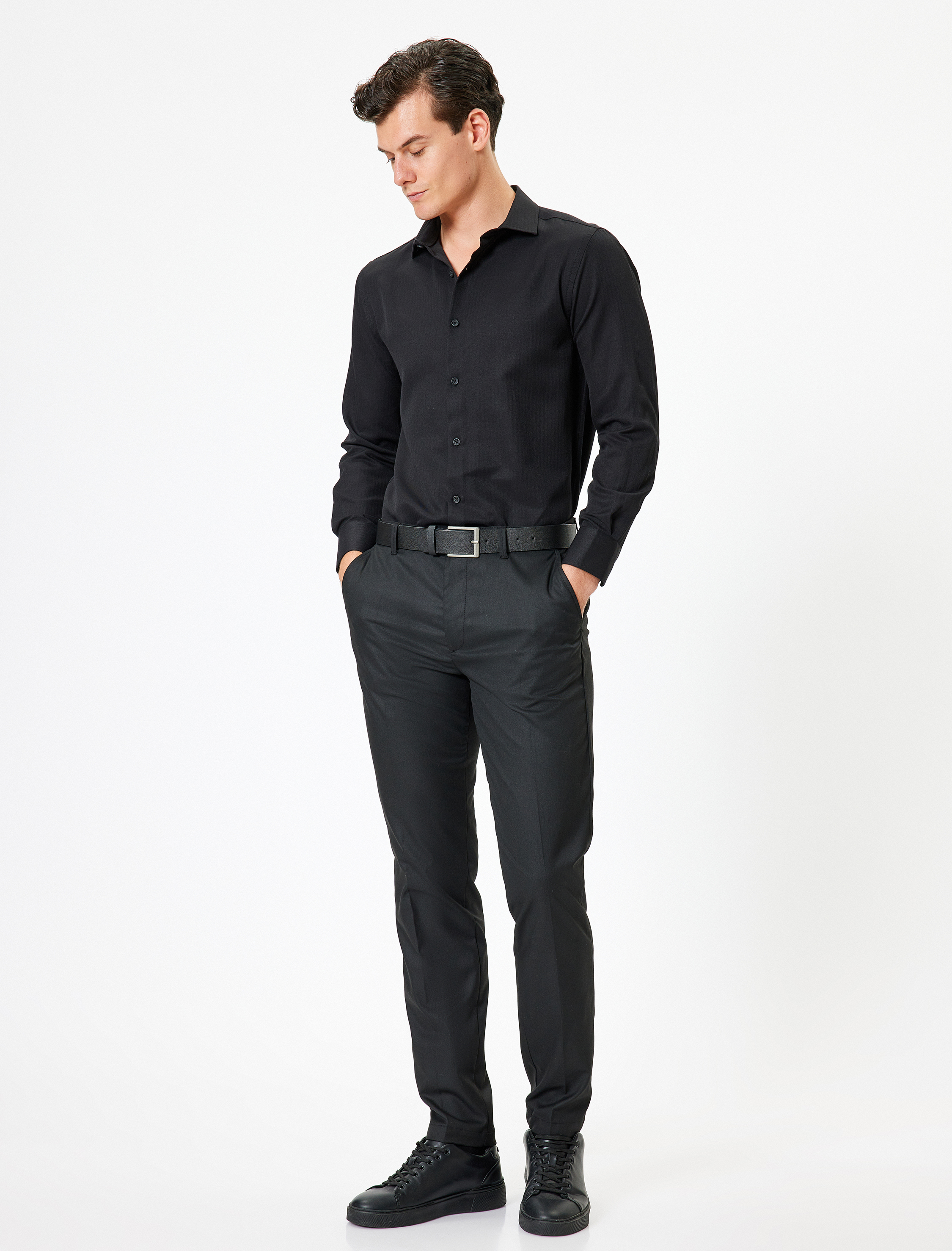 Klasik Gömlek Uzun Kollu Yarım İtalyan Yaka Pamuk Karışımlı Regular Fit