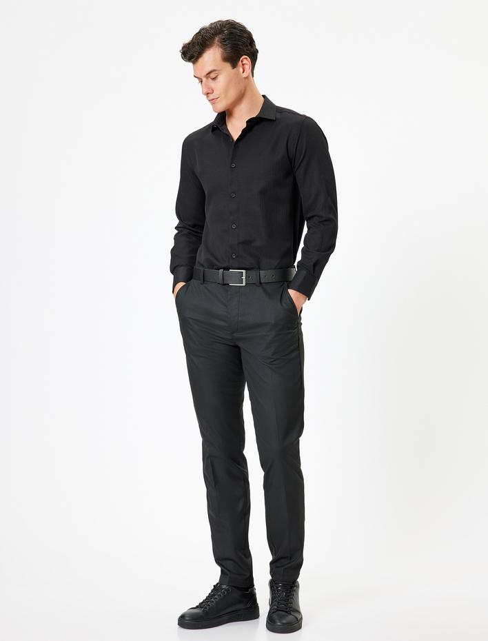  Klasik Gömlek Uzun Kollu Yarım İtalyan Yaka Pamuk Karışımlı Regular Fit